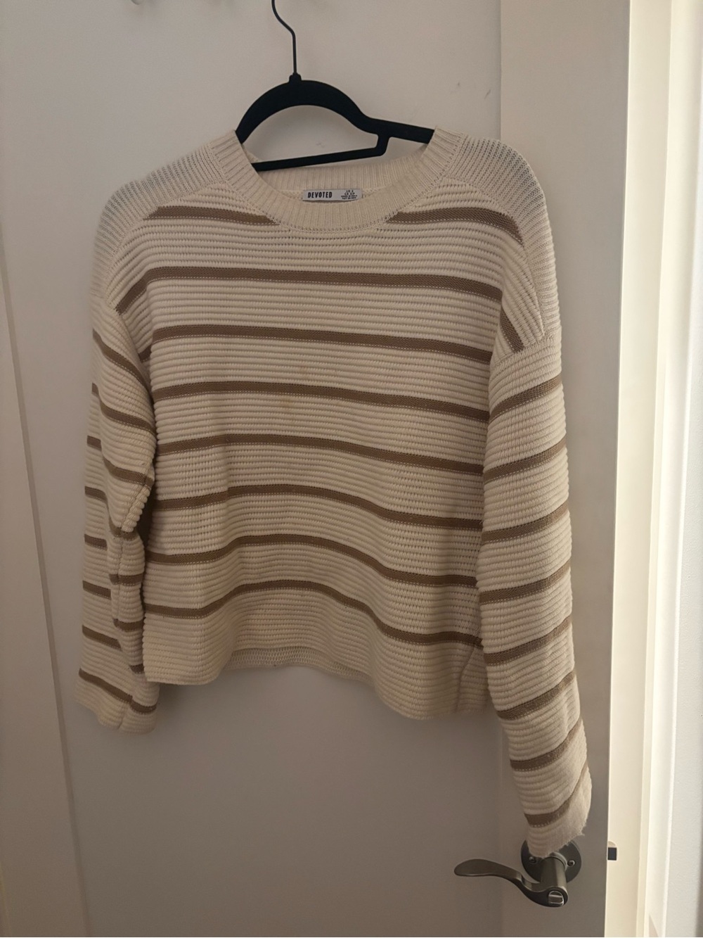 Cream & Tan Striped Knit Sweater